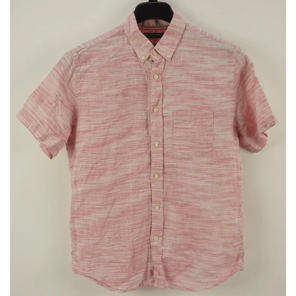 Banana Republic 100% Linen Camden Men's Medium Pink‎ Heather Button Down Shirt